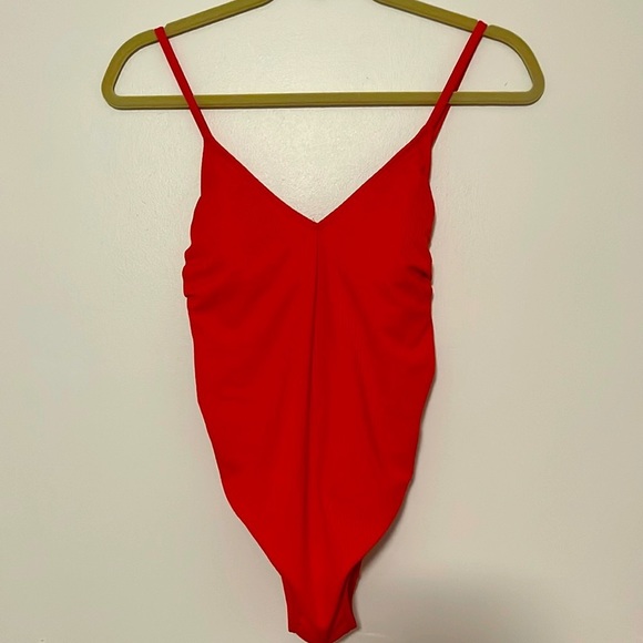 XHILIRATION | Women’s Red Orange Ribbed One Piece Swim Suit Size M - Picture 2 of 6